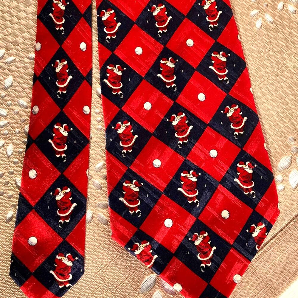 American Greetings Vintage Santa Golf Swing Print Silk Necktie